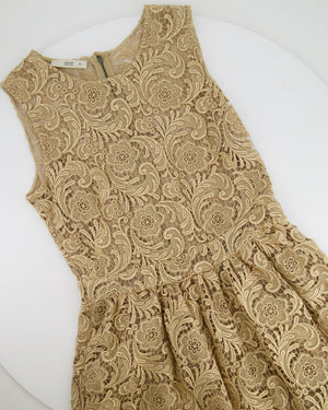 Prada Metallic Gold Sleeveless Floral Crochet Midi Dress Size IT 42 (UK 10)