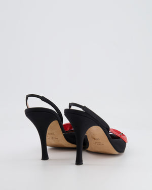 Rene Caovilla Black Slingback Heels with Red and Crystal Floral Detail Size EU 38.5