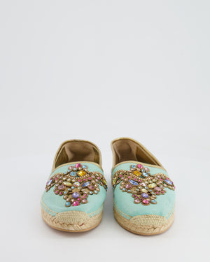 Rene Caovilla Turquoise Blue Metallic Espadrilles with Crystal Embellishments Size EU 39