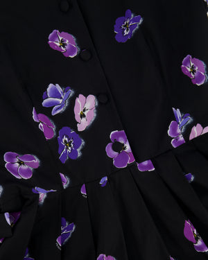 Prada Black and Purple Floral Printed Midi Shirt Dress with Belt Size IT 42 (UK 10)