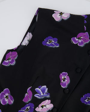 Prada Black and Purple Floral Printed Midi Shirt Dress with Belt Size IT 42 (UK 10)