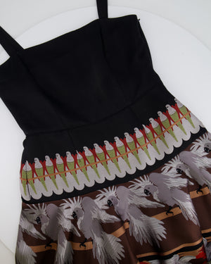 Fendi Black Silk Midi Dress with Multicolour Embroidered Birds Size IT 42 (UK 10)