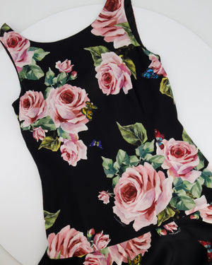 Dolce 
Gabbana Black and Pink Silk Floral Printed Layered Midi Dress Size IT 42 (UK 10)