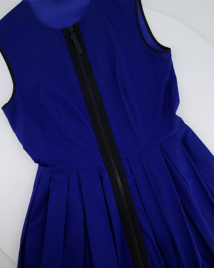 Fendi Electric Blue, Green and Black Zipped Maxi Pleated Dress with Mesh Detailing Size IT 42 (UK 10)