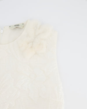 Fendi Pearl White Textured Sleeveless Dress with Mink Fur Detailing Size IT 42 (UK 10)