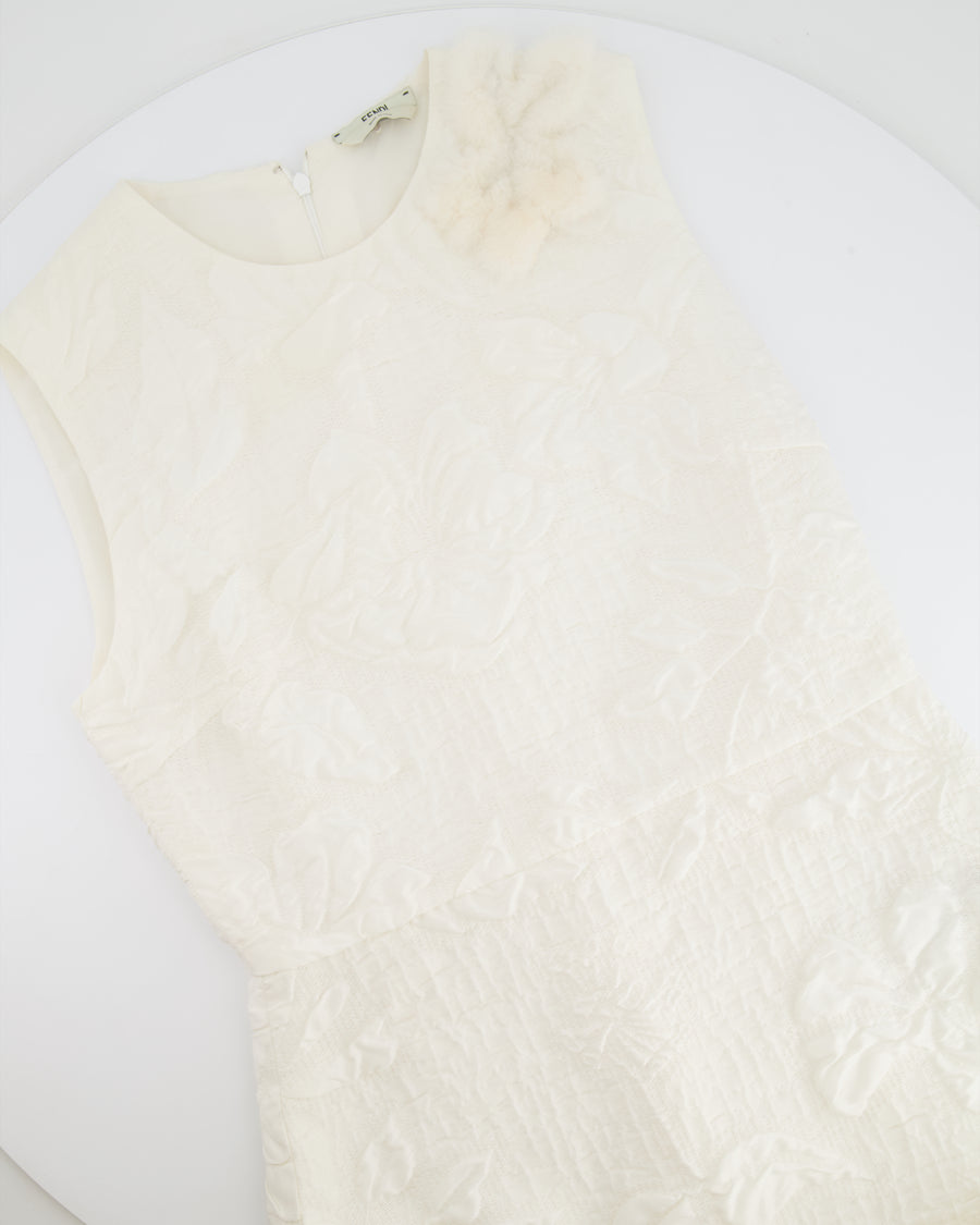 Fendi Pearl White Textured Sleeveless Dress with Mink Fur Detailing Size IT 42 (UK 10)