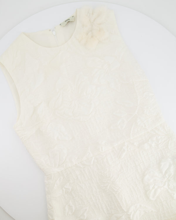 Fendi Pearl White Textured Sleeveless Dress with Mink Fur Detailing Size IT 42 (UK 10)