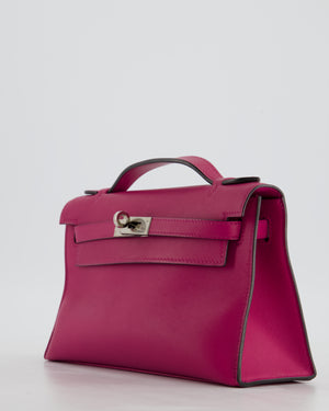 *HOT* Hermès Kelly Pochette in Rose Pourpre Swift Leather with Palladium Hardware