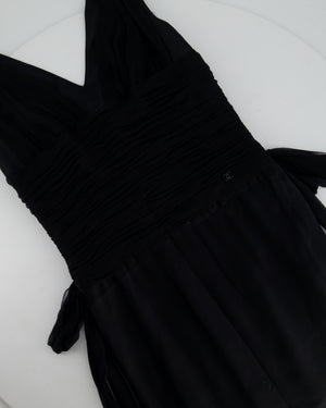 Chanel Black 06A V-Neck Silk and Chiffon Maxi Dres with Ruching Size FR 38 (UK 10)