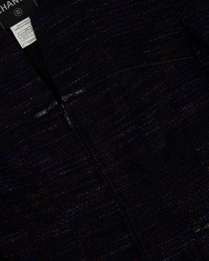 Chanel 02A Navy and Multi-Colour Tweed Long Sleeve Jacket with Zip Details Size FR 42 (UK 14)