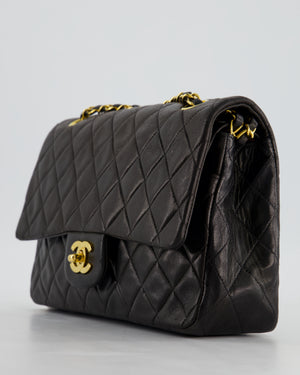 Chanel Black Medium Vintage Double Flap Bag In Lambskin Leather with 24K Gold Hardware