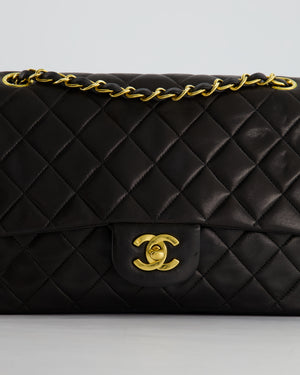 Chanel Black Medium Vintage Double Flap Bag In Lambskin Leather with 24K Gold Hardware