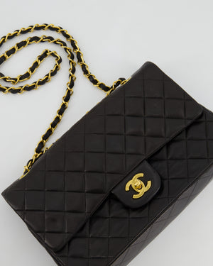 Chanel Black Medium Vintage Double Flap Bag In Lambskin Leather with 24K Gold Hardware