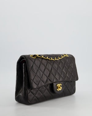 Chanel Black Medium Vintage Double Flap Bag In Lambskin Leather with 24K Gold Hardware