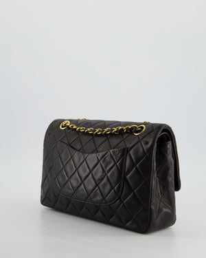 Chanel Black Medium Vintage Double Flap Bag In Lambskin Leather with 24K Gold Hardware