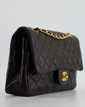 Chanel Black Medium Vintage Double Flap Bag In Lambskin Leather with 24K Gold Hardware