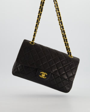 Chanel Black Medium Vintage Double Flap Bag In Lambskin Leather with 24K Gold Hardware