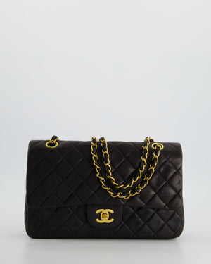 Chanel Black Medium Vintage Double Flap Bag In Lambskin Leather with 24K Gold Hardware