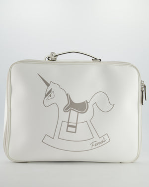 Fendi White Children
s Baby Changing Bag with Unicorn Print and Silver Hardware