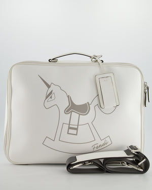 Fendi White Children
s Baby Changing Bag with Unicorn Print and Silver Hardware