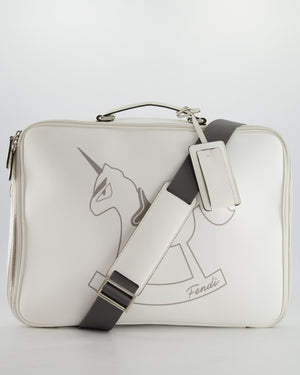 Fendi White Children
s Baby Changing Bag with Unicorn Print and Silver Hardware