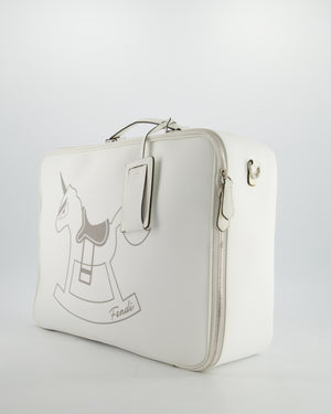 Fendi White Children
s Baby Changing Bag with Unicorn Print and Silver Hardware