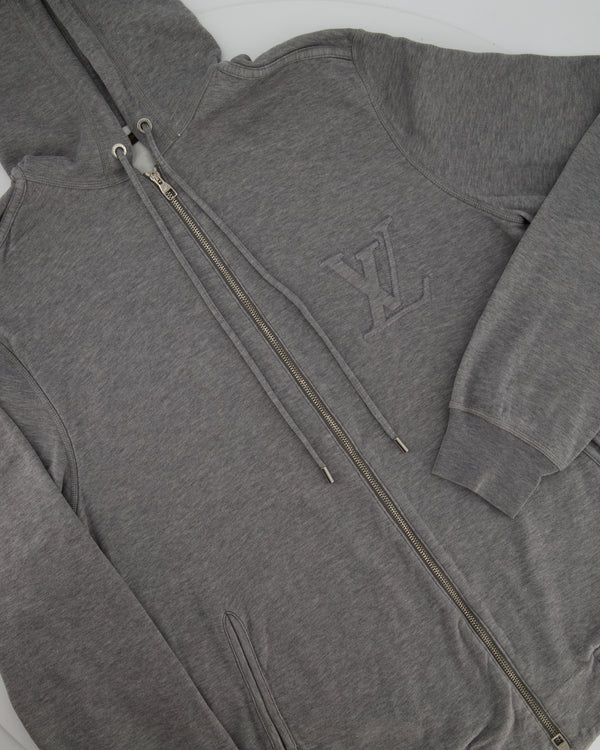 Louis Vuitton Menswear Grey Jersey Long Sleeve Zip Hoodie with Stitched Logo Size S (UK 36-38)