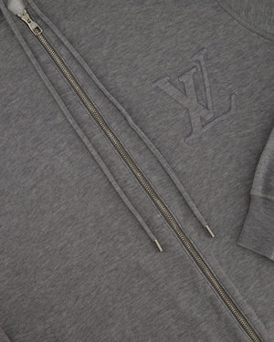 Louis Vuitton Menswear Grey Jersey Long Sleeve Zip Hoodie with Stitched Logo Size S (UK 36-38)