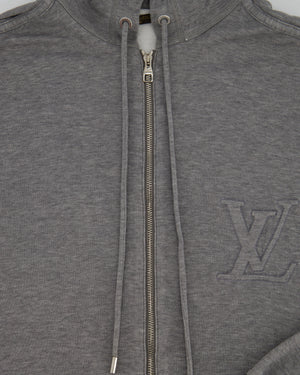 Louis Vuitton Menswear Grey Jersey Long Sleeve Zip Hoodie with Stitched Logo Size S (UK 36-38)