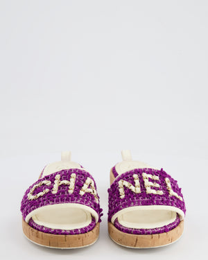 *HOT* Chanel Purple Tweed Mules with Logo Detail Size EU 37.5