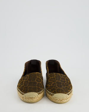 Saint Laurent Brown Leopard Print Suede Espadrilles Size EU 38