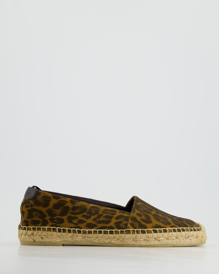 Saint Laurent Brown Leopard Print Suede Espadrilles Size EU 38