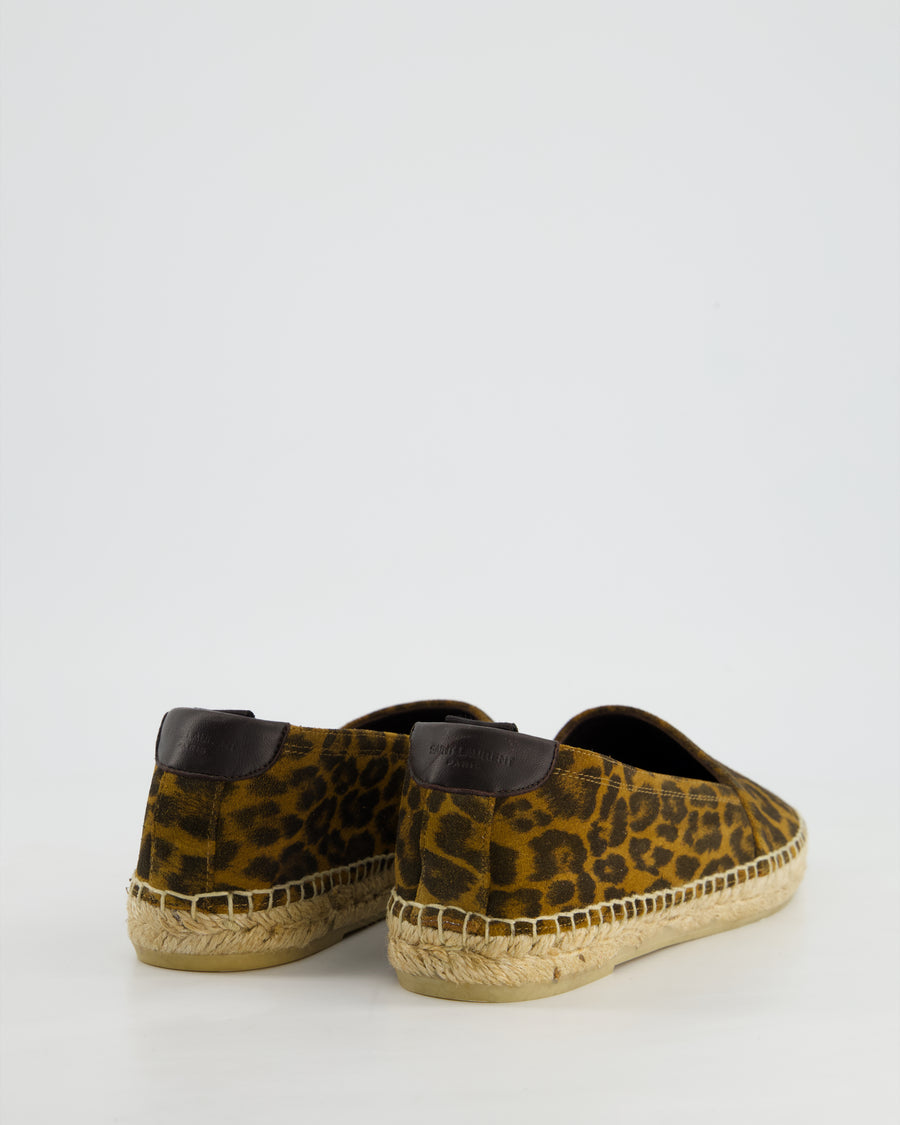 Saint Laurent Brown Leopard Print Suede Espadrilles Size EU 38