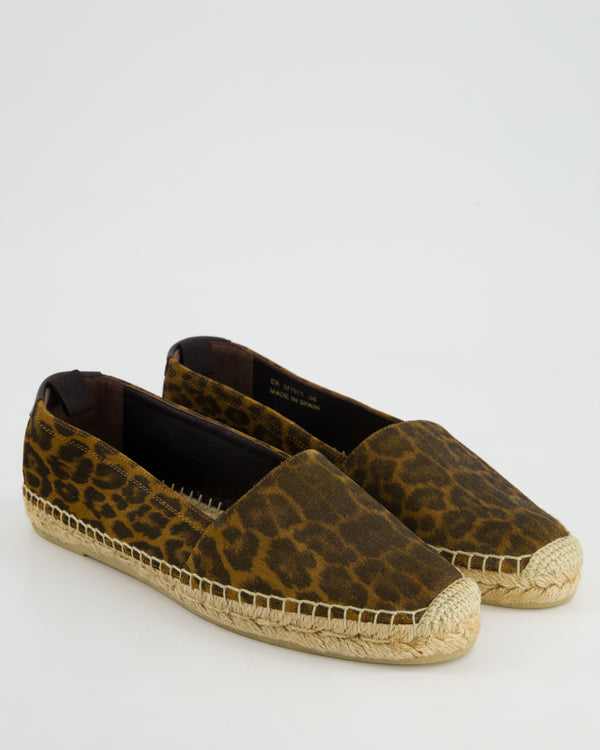 Saint Laurent Brown Leopard Print Suede Espadrilles Size EU 38