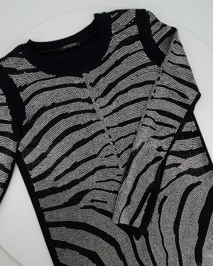 Balmain Black Crystal Embellished Zebra Pullover Long Sleeve Top With Shoulder Pads Size FR 36 (UK 8)