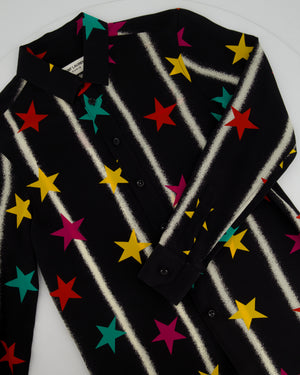 Saint Laurent Black Long-sleeve Silk Shirt With Multicolour Star Print Size FR 36 (UK 8)