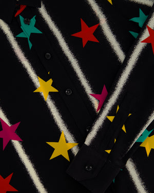 Saint Laurent Black Long-sleeve Silk Shirt With Multicolour Star Print Size FR 36 (UK 8)