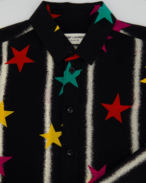 Saint Laurent Black Long-sleeve Silk Shirt With Multicolour Star Print Size FR 36 (UK 8)