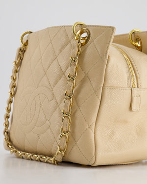 *RARE* Chanel Vintage Mini Beige GST Shopper Tote Bag in Caviar Leather with Gold Hardware