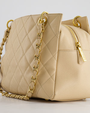 *RARE* Chanel Vintage Mini Beige GST Shopper Tote Bag in Caviar Leather with Gold Hardware