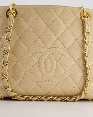 *RARE* Chanel Vintage Mini Beige GST Shopper Tote Bag in Caviar Leather with Gold Hardware