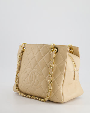 *RARE* Chanel Vintage Mini Beige GST Shopper Tote Bag in Caviar Leather with Gold Hardware