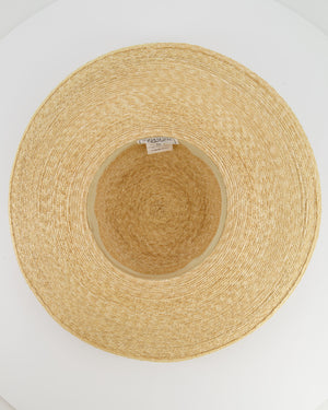 Hermès Beige Raffia Woven Hat with Yellow Bandeaux Size 57