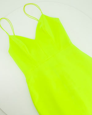 Alex Perry Fluorescent Yellow Midi V-Neck Dress Size UK 8