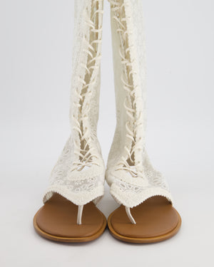 Christian Dior Cream Lace Crochet Knee-High Sandals Size EU 38.5