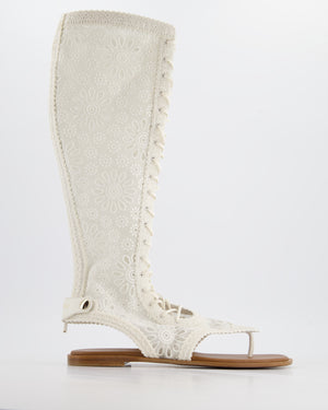 Christian Dior Cream Lace Crochet Knee-High Sandals Size EU 38.5