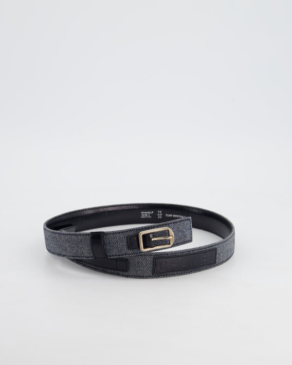 Chanel Vintage Denim 
Black Leather Belt with Buckle Detail Size 75cm