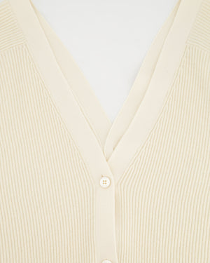 Hermès Cream Rib Knit Long Sleeve V-Neck Cardigan with Front and Back Buttons Size FR 40 (UK 12)