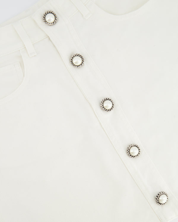 Alessandra Rich White Denim Mini Skirt with Pearl Button Details Size IT 40 (UK 8)