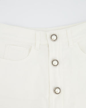 Alessandra Rich White Denim Mini Skirt with Pearl Button Details Size IT 40 (UK 8)